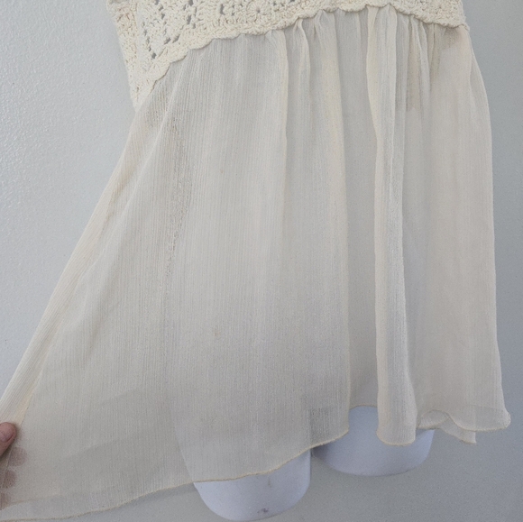 Adiva Top Ivory Tank Crochet Babydoll Flowy Sheer SMALL - Picture 3 of 7